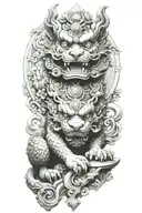 Japanese foo dog guarding a temple tattoo design idea