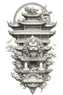 Japanese foo dog guarding a temple tattoo design idea