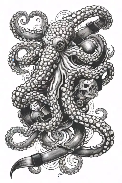 an octopus wearing a gi top and a black belt fighting 4 bjj fighters  tattoo design idea
