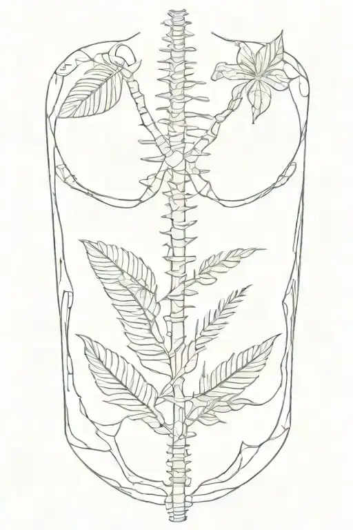 anatomic human rib cage and spine with tropical  plants growing from inside it tattoo design idea