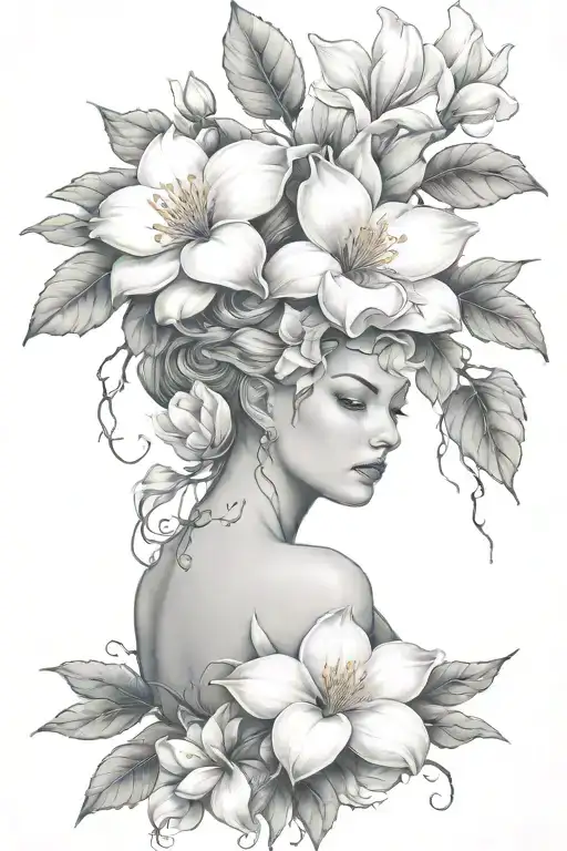 pain, and magnolias, and vines tattoo design idea