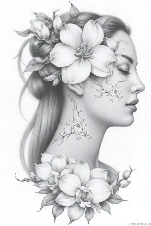 pain, and magnolias, and vines tattoo design idea