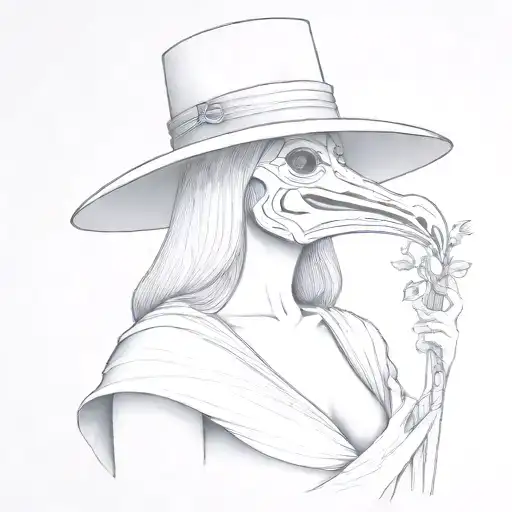 plague doctor female woman body with bird skull staff tattoo design idea