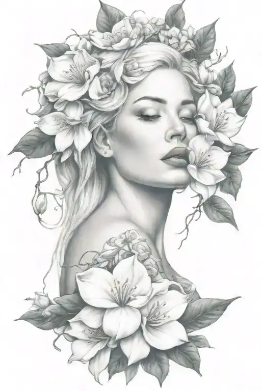 pain, and magnolias, and vines tattoo design idea