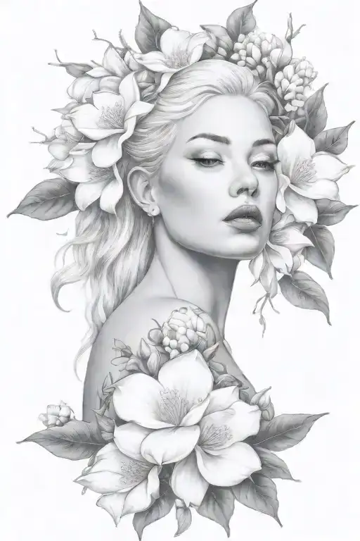 pain, and magnolias, and vines tattoo design idea