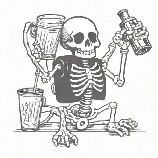 ems skeleton holding stethoscope while  drinking energy drink tattoo design idea