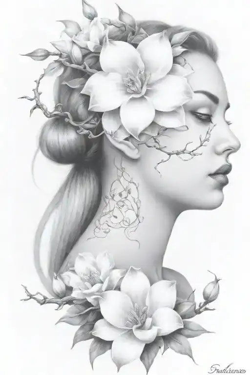 pain, and magnolias, and vines tattoo design idea