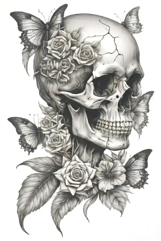 female skull tattoo design idea