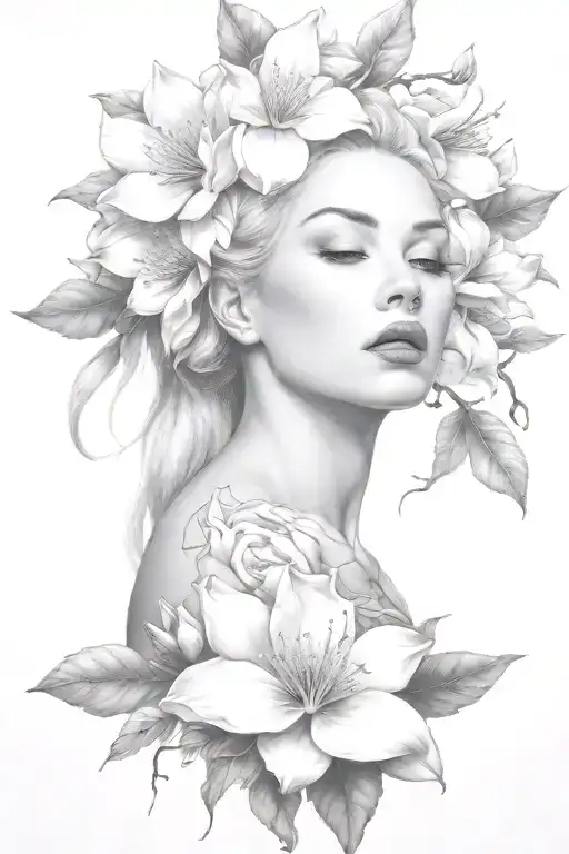 pain, and magnolias, and vines tattoo design idea
