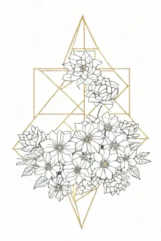 Geometric and flowers  tattoo design idea