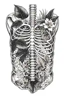 anatomic human rib cage with tropical  plants growing from inside it tattoo design idea