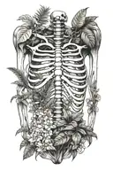 anatomic human rib cage with tropical  plants growing from inside it tattoo design idea