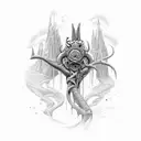 Valhalla depicted as a serene underwater realm tattoo design idea