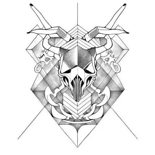 capricorn skull ascetic tattoo design idea