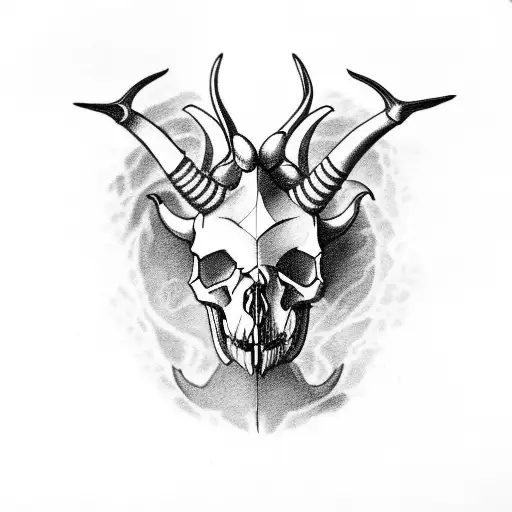 fearful capricorn skull tattoo design idea