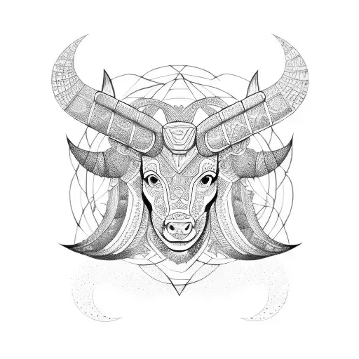 mandala geometric capricorn head tattoo design idea