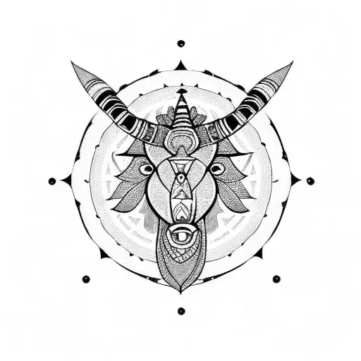mandala geometric capricorn head tattoo design idea