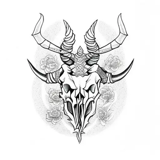 capricorn skull tattoo design idea