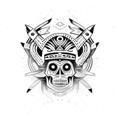 aztec capricorn skull tattoo design idea