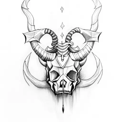 capricorn skull tattoo design idea