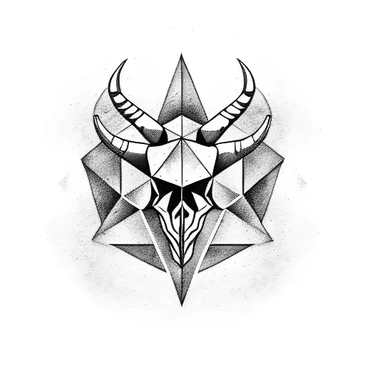 capricorn skull geometric tattoo design idea