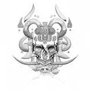 aztec capricorn half head half skull tattoo design idea