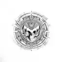 aztec capricorn half head half skull tattoo design idea