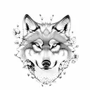 A majestic wolf surrounded by cherry blossom trees in an anime-inspired fantasy setting tattoo design idea