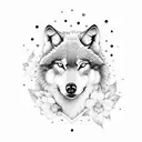 A majestic wolf surrounded by cherry blossom trees in an anime-inspired fantasy setting tattoo design idea