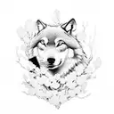 A majestic wolf surrounded by cherry blossom trees in an anime-inspired fantasy setting tattoo design idea