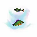 A whimsical mustache made of colorful bass fish swimming in a river tattoo design idea