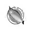 A whimsical mustache made of colorful bass fish swimming in a river tattoo design idea