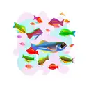 A whimsical mustache made of colorful bass fish swimming in a river tattoo design idea