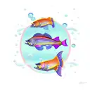 A whimsical mustache made of colorful bass fish swimming in a river tattoo design idea