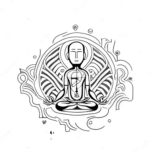 meditating man, levitate, weed, love, peace, moon, heart,  tattoo design idea
