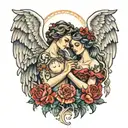 two angels with M tattoo design idea
