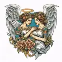 two angels with M tattoo design idea