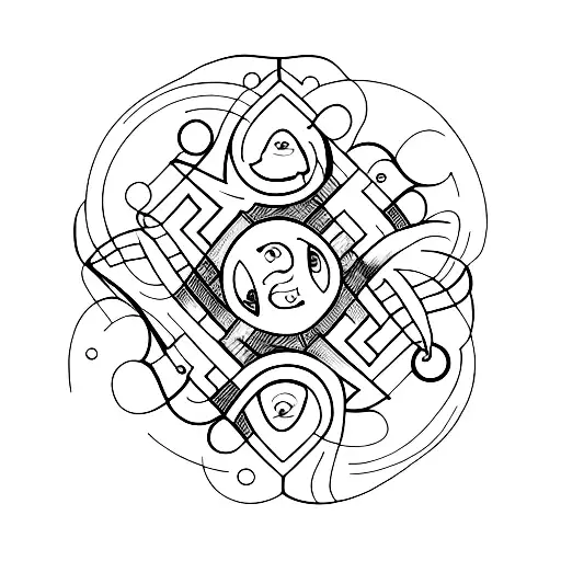 abstract family of 3 siblings and 3 parent tattoo design idea
