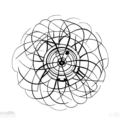 A minimalistic design of a dirt bike wheel spinning in a cloud of smoke tattoo design idea