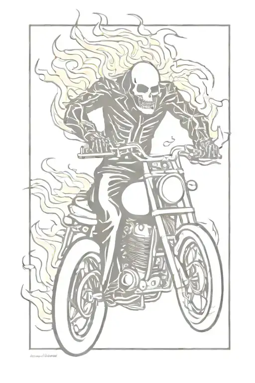 Ghost rider engulfed in flames riding a motorcycle tattoo design idea