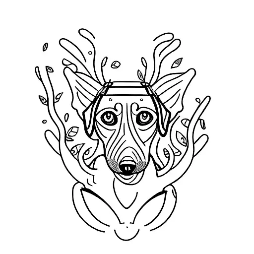 A minimalist tattoo featuring a dachshund with artistic doodles of animals and volleyball tattoo design idea
