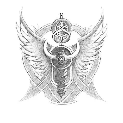 neptune trident with a angel wing  tattoo design idea