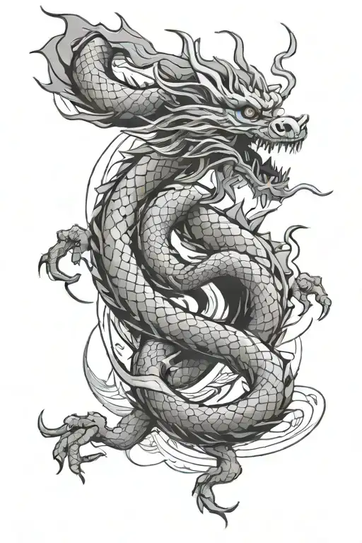 abstract line japanese dragon tattoo design idea