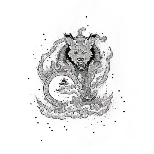 Nissan Skyline R34 drifting in Fuji Mountain tattoo design idea