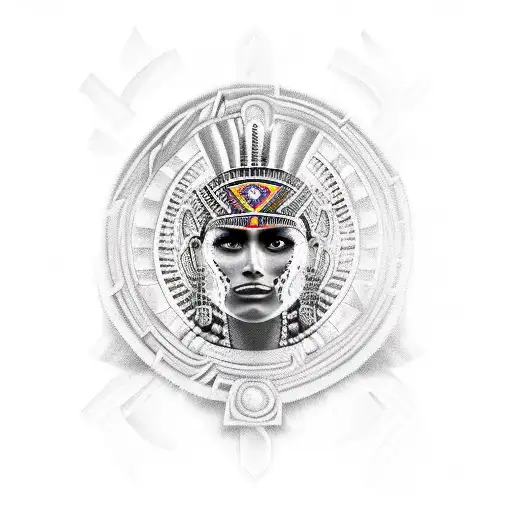 Aztec warrior female  tattoo design idea