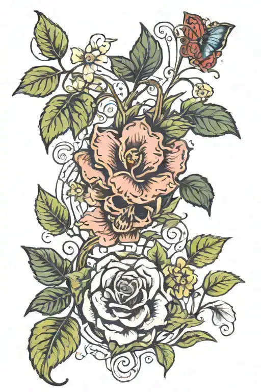 scientific ivy vine, add 1 bella flower, add 1 Hayden flower , add 1 dante flower tattoo design idea