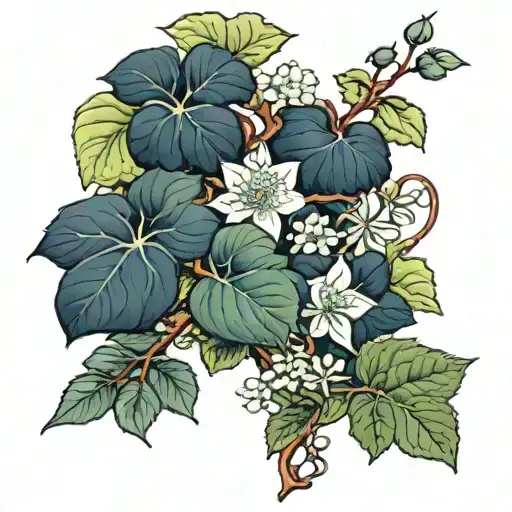 delicate scientific ivy vine, add 1 bella flower, add 1 Hayden flower , add 1 dante flower tattoo design idea
