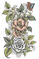 scientific ivy vine, add 1 bella flower, add 1 Hayden flower , add 1 dante flower tattoo design idea