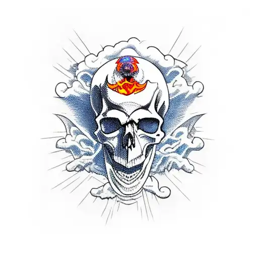 skull death bones sky hell sacrifice tattoo design idea