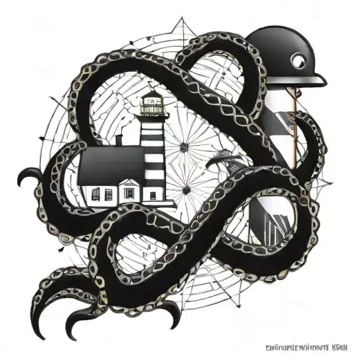 geometric octopus and lighthouse shining tattoo design idea